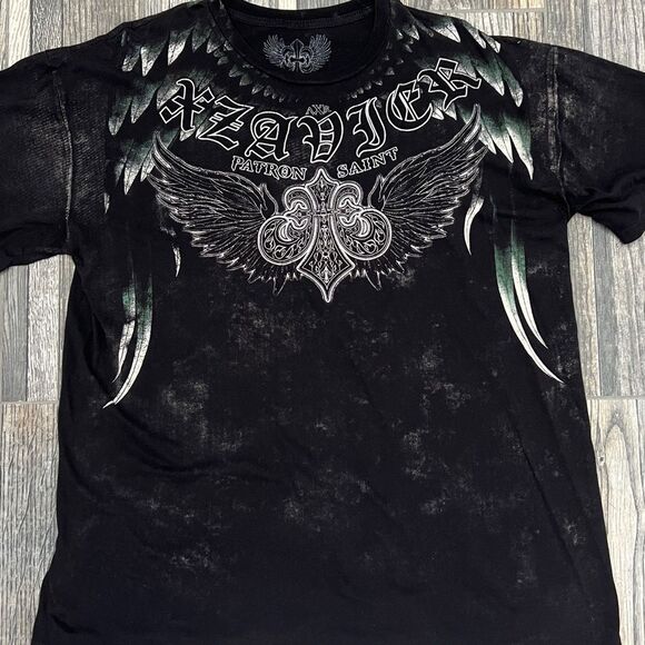 🔥☠️ Y2K XZAVIER UNLIMITED PATRON SAINT Affliction Style Graphic Tee 2XL - EUC - Picture 1 of 11